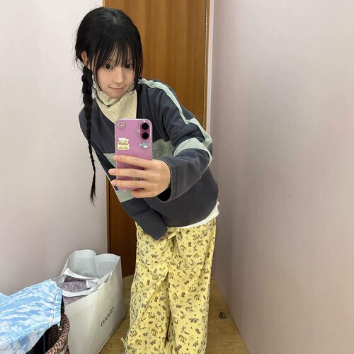 现货纯棉卡通数码印花卫裤轻亚女春秋韩系复古松紧腰直筒coyseio