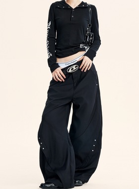 In Gemini Code美式复古弯刀裤男女百搭柳钉设计感宽松休闲长裤