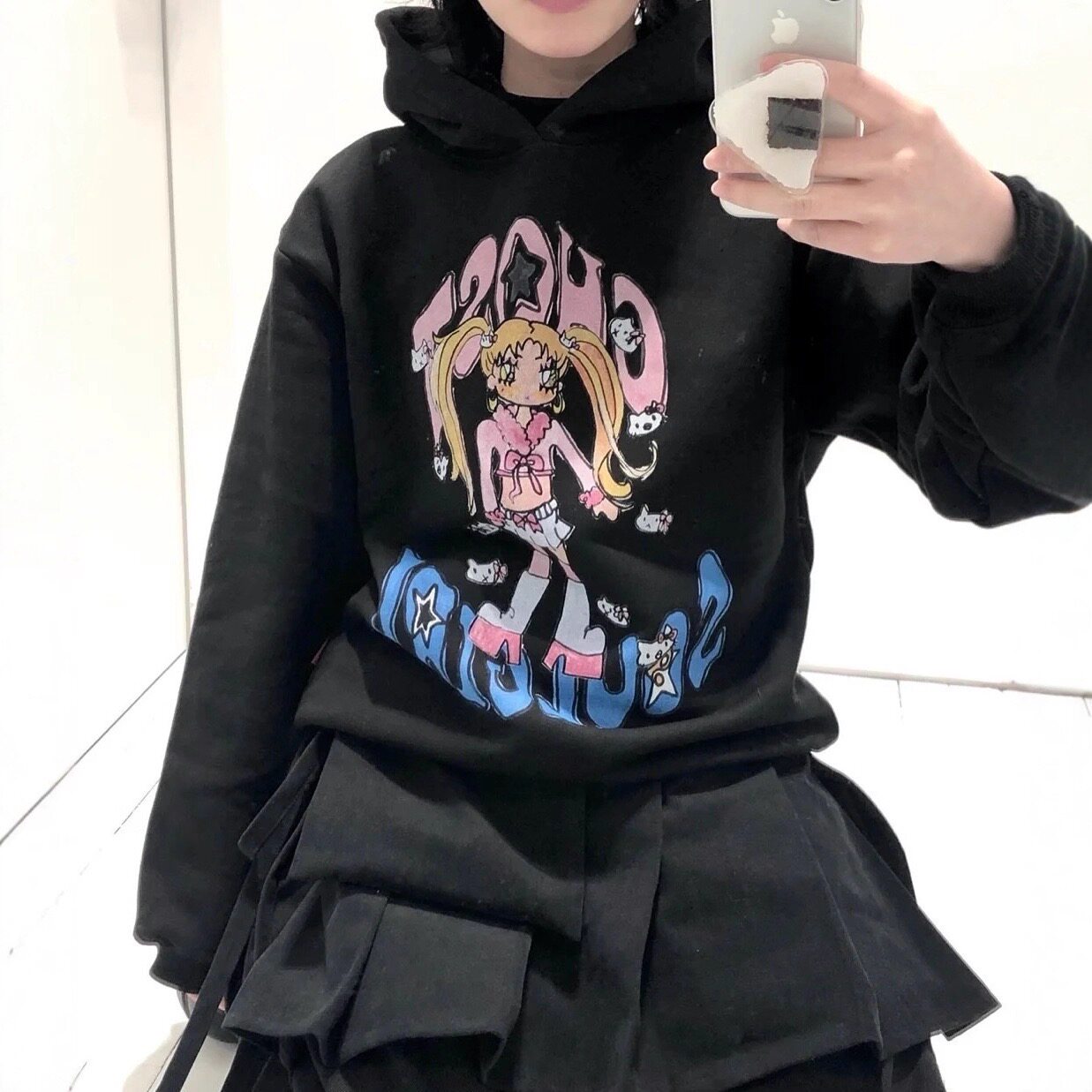 韩系ngc林娜琏同款涂鸦卡通美少女美萌连帽卫衣男女上衣情侣ins