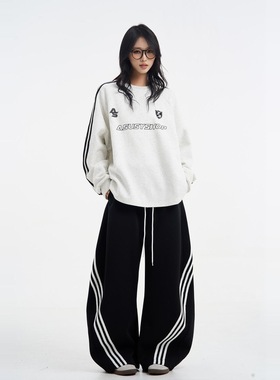 In Gemini Code美式复古三道杠男女同款宽松休闲运动弯刀裤宽松