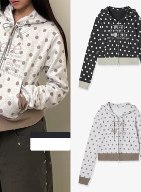 现货韩国潮牌aeae小众春秋韩系波点字母拉链开衫卫衣外套帽衫女