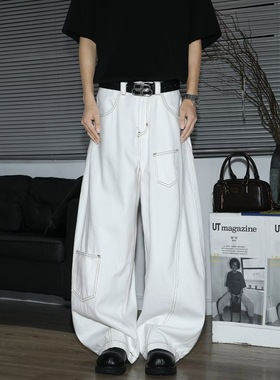 In Gemini Code美式高街白色弯刀牛仔裤男女款潮牌高级感宽松长裤