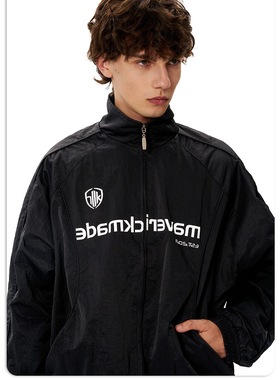 In Gemini Code美式复古机车服字母印花立领外套男女宽松冲锋上衣