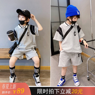 纯棉透气儿童两件套潮 自制款 夏季 2024男童运动套装 新款 中大童韩版