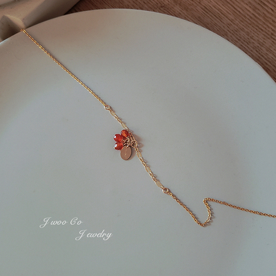 jwoo原创14k注金红玉女极细项链