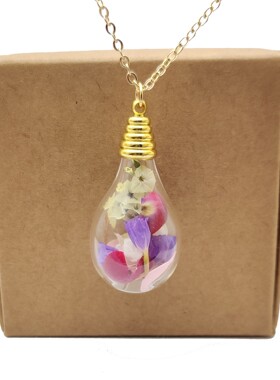 原创混合永生花镀金项链