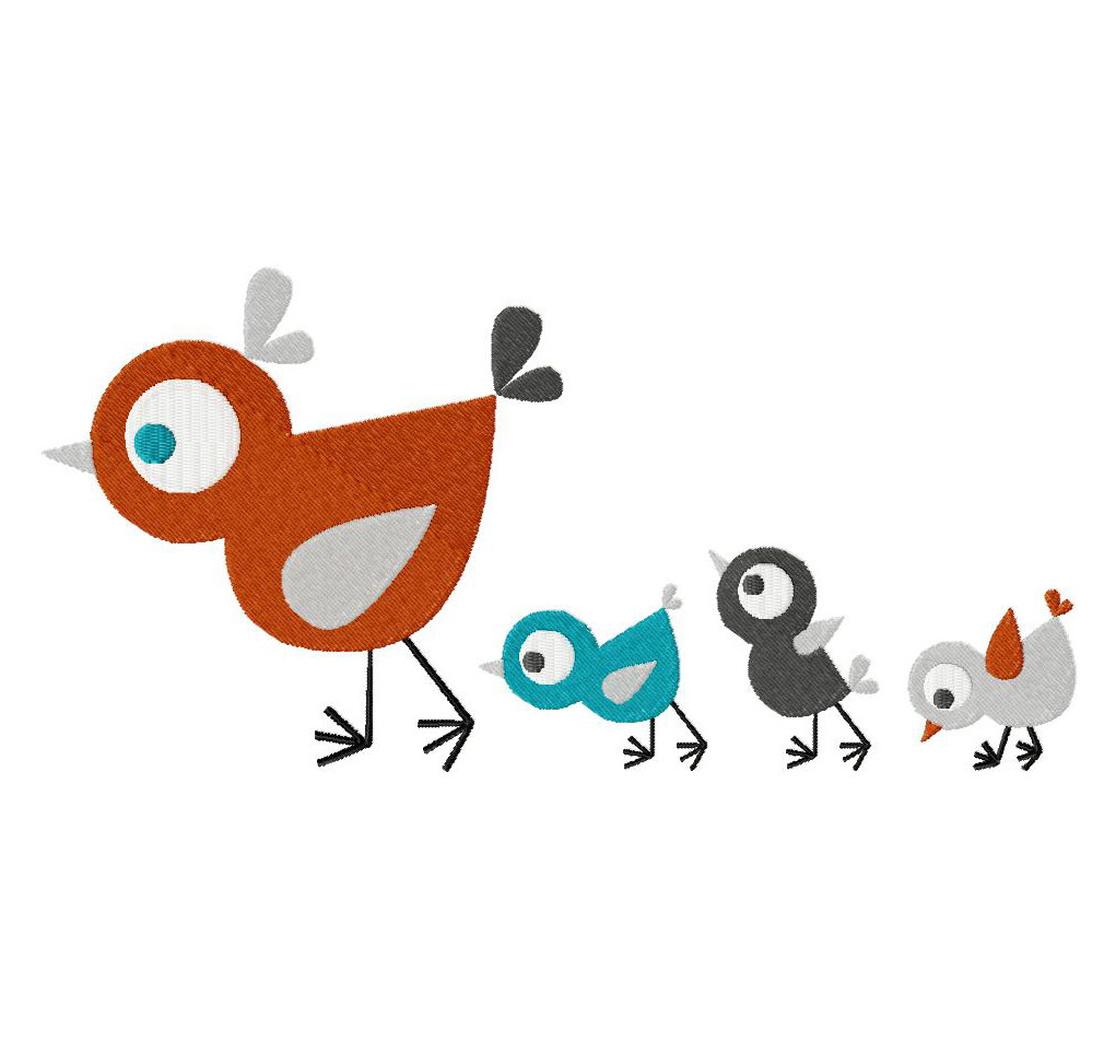 小鸟妈妈和小鸟宝宝们电脑绣花刺绣文件进口绣花机和进口辅料绣花