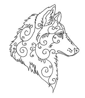 狼头表情电脑绣花刺绣元素文件单针单色简化动物绣花刺绣人像文件