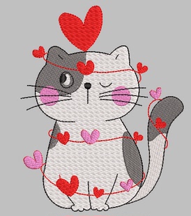 萌萌哒小猫咪爱心绣花刺绣元素文件威尔克姆原格式emb dst pes