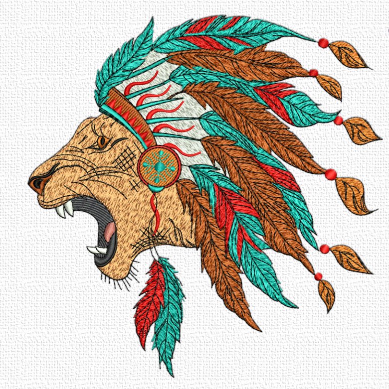 印第安人狮子头电脑绣花刺绣元素文件海量原创电脑绣花刺绣文件
