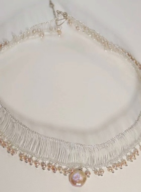 蕾丝锁骨链复古优雅气质淑女仙女名媛风珍珠925银设计师原创新款