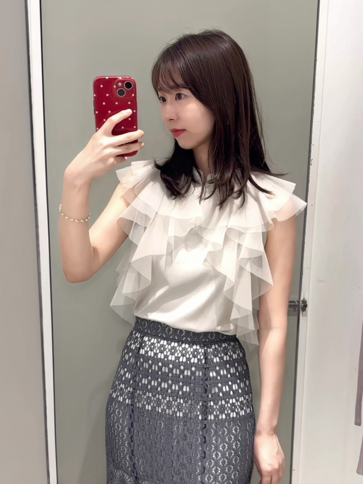 哚琦琦 S家日系立领薄纱拼接荷叶边小飞袖衬衫上衣