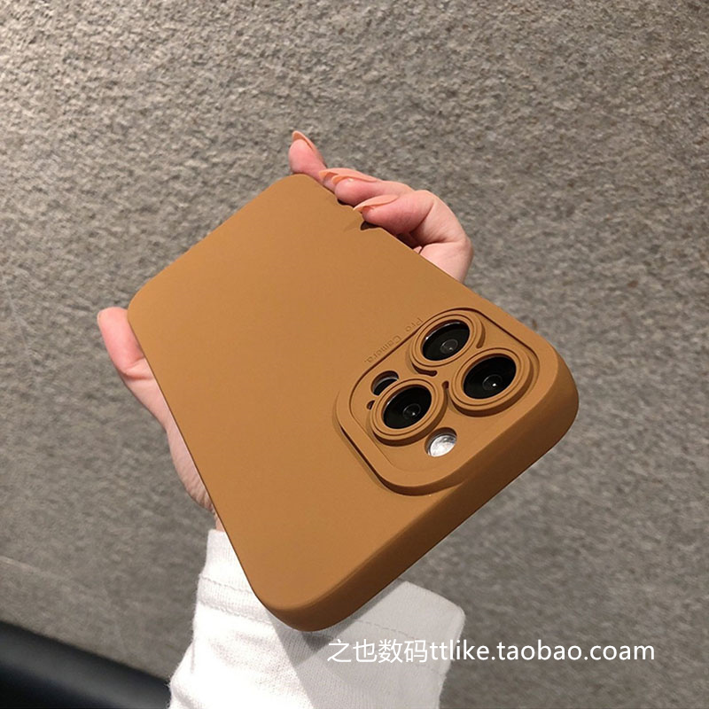 ins风棕色适用S25手机壳S23直边硅胶S22简约S24+天使眼S24Ultra纯色S23+镜头全包情侣S22+防摔软壳新款上市套