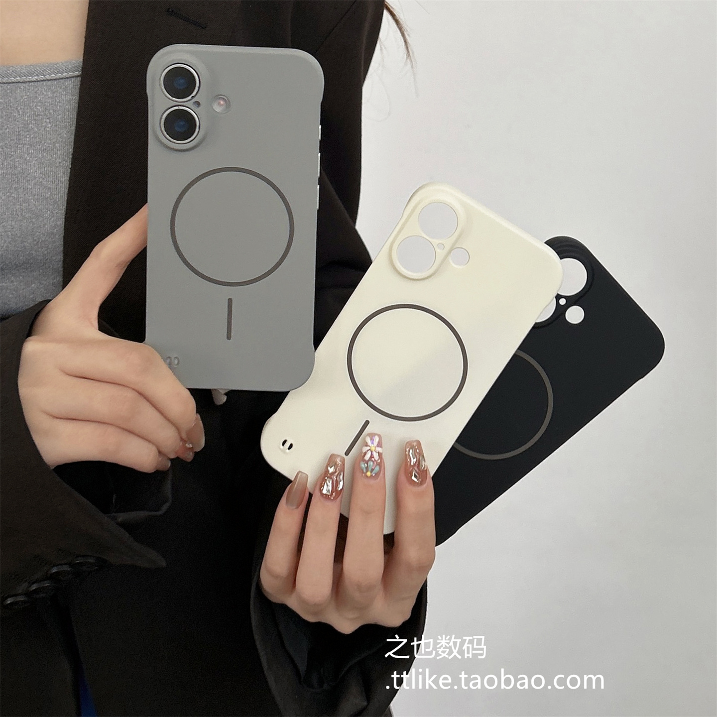 灰色无边框细磁吸硬壳S26适用三星GalaxyS25手机壳S24plus超薄S23fe纯色S22ultra高级感防摔半包肤感薄个性套