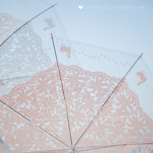 清仓 猫咪森林 韩国日系创意猫咪女透明雨伞仿蕾丝超轻长柄伞ins