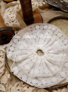 太美了！法国进口列维斯蕾丝波点白色荷叶边大肠发圈丸子头皮筋