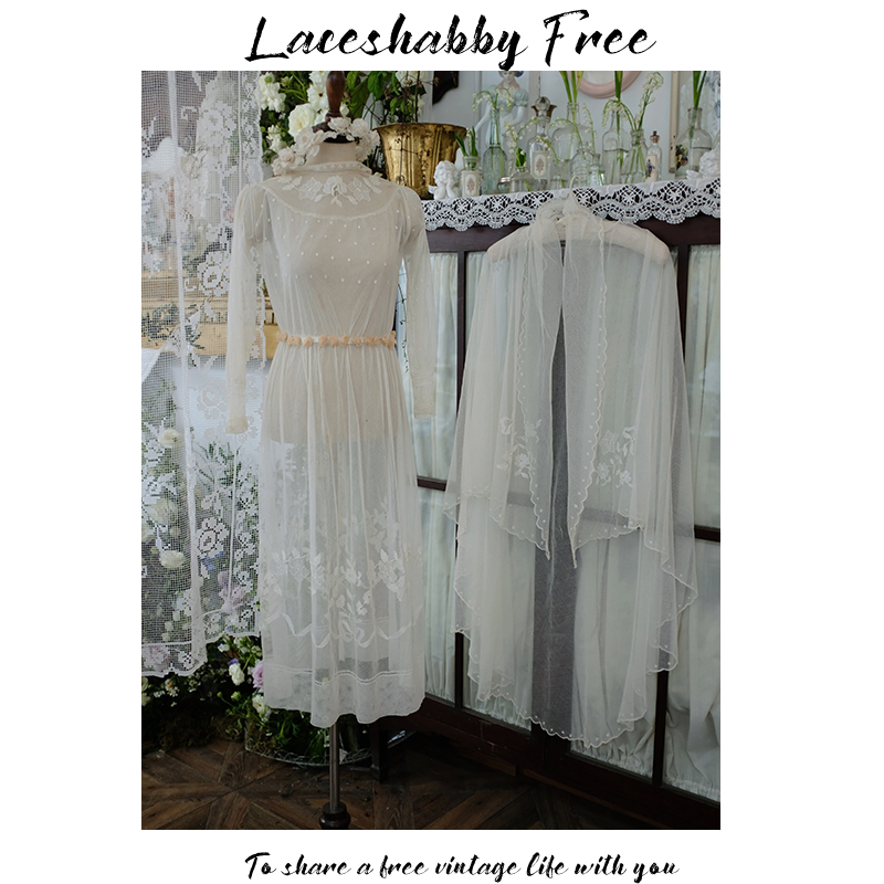vintage蕾丝花卉蝴蝶结连衣裙