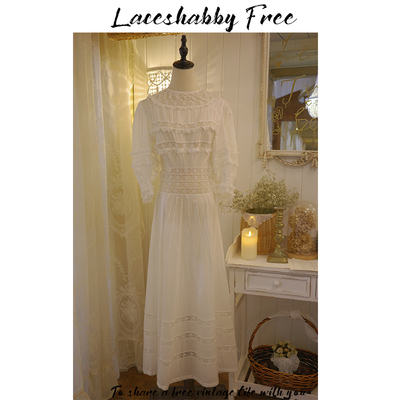 连衣裙复古蕾丝白色纯棉长裙子