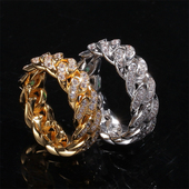 欧美嘻哈满钻古巴链戒指男简约女镶钻潮流男士 情侣尾戒 高级感时尚