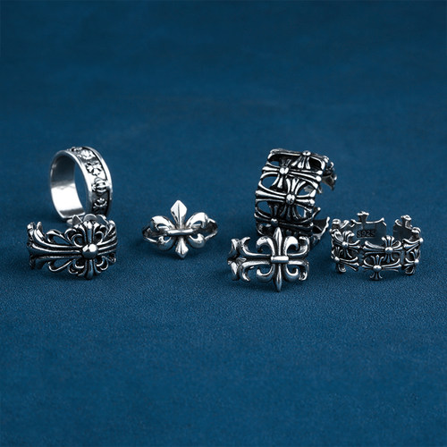 开口可调节克罗十字花戒指男潮