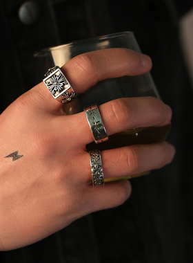 嘻哈美式复古开口戒指男士潮牌高级感个性男生自律戒指男款可调节