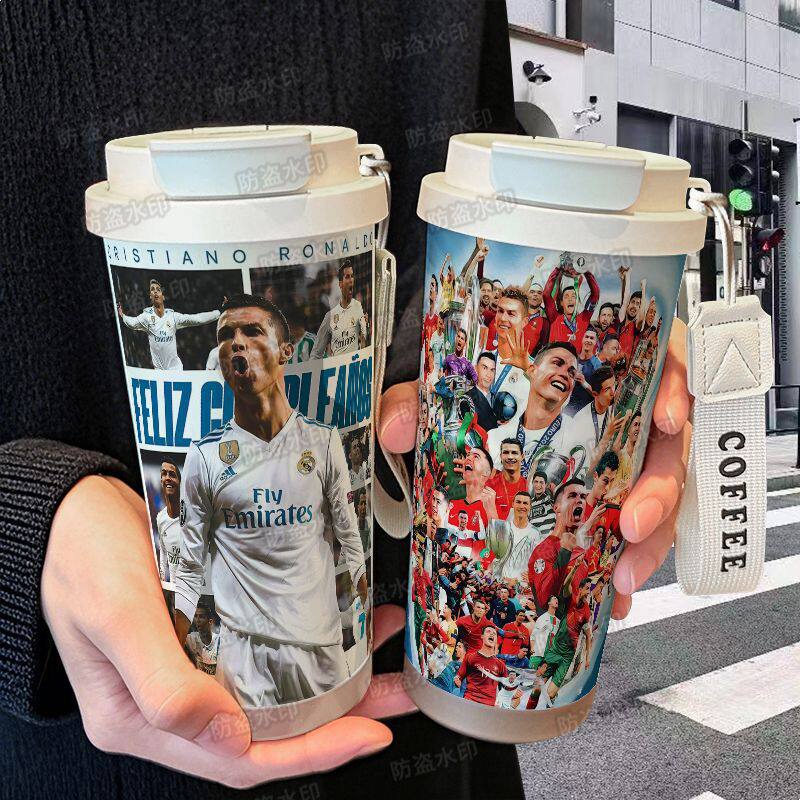 足球C罗高颜值便携式保温杯学生儿童大容量316不锈钢水杯咖啡杯