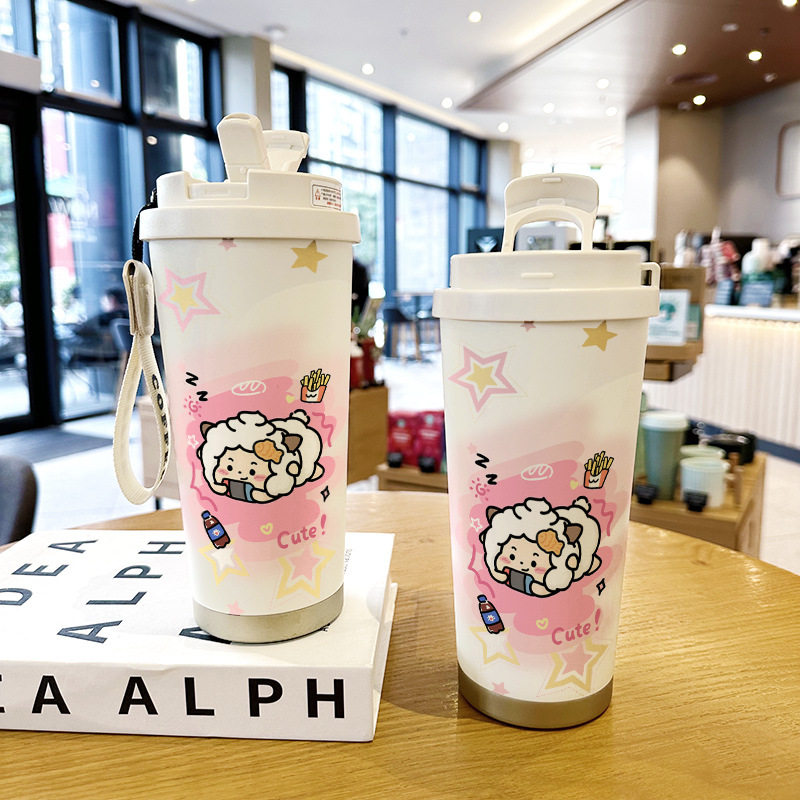懒羊羊水杯带吸管保温杯女生高颜值可爱学生随行咖啡杯大容量杯子