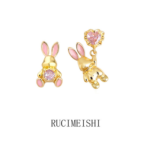 原创甜美兔子925银针锆石耳环