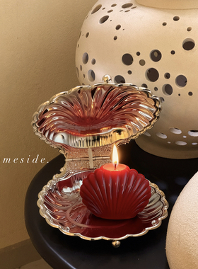 Homeside银色贝壳托盘ins复古翻盖金属收纳盒陈列装饰香薰蜡烛盘