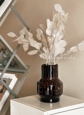 Homeside豹纹玻璃花瓶ins复古玳瑁色琥珀玻璃水培花器装饰摆件