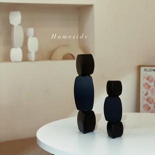 Homeside异形几何花瓶ins北欧侘寂风黑白色陶瓷抽象艺术摆件