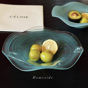 Homeside云雾草帽碗ins法式波浪边玻璃碗餐盘雾纹西餐沙拉水果盘