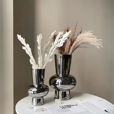 Homeside电镀银色花瓶北欧ins中古风镜面陶瓷花器艺术桌面摆件 虎窝淘
