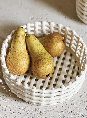 Homeside陶瓷篮筐ins北欧手工编织收纳筐果篮多用途桌面收纳摆件