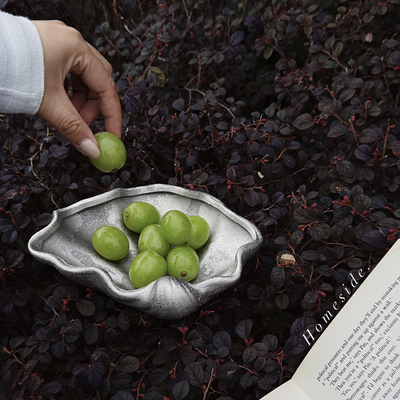 Homeside银色贝壳盘ins磨砂陶瓷线香盘甜品点心盘桌面首饰收纳盘