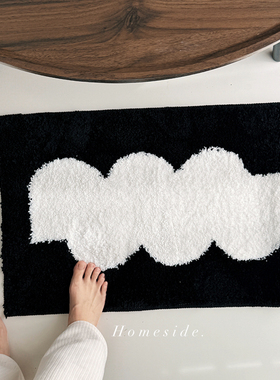 Homeside中古风地垫ins北欧极简加厚植绒床边毯入户长绒防滑地毯