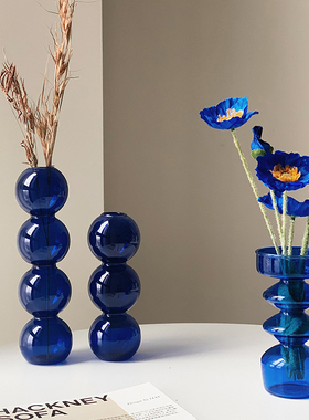 Homeside克莱因蓝玻璃花瓶北欧ins几何复古家居装饰摆件水培花器