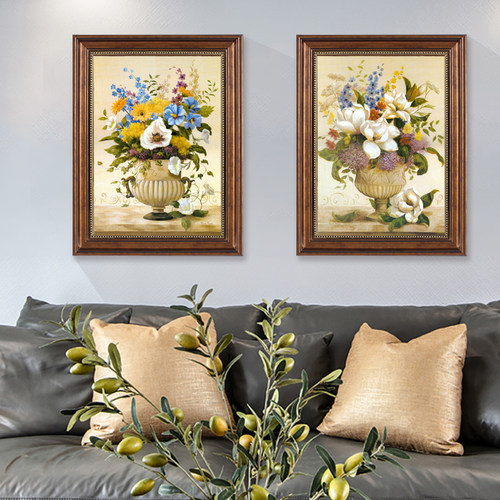 美式客厅玄关过道竖版花卉装饰画