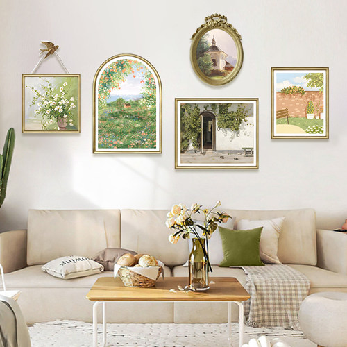 法式奶油风风景组合客厅装饰画
