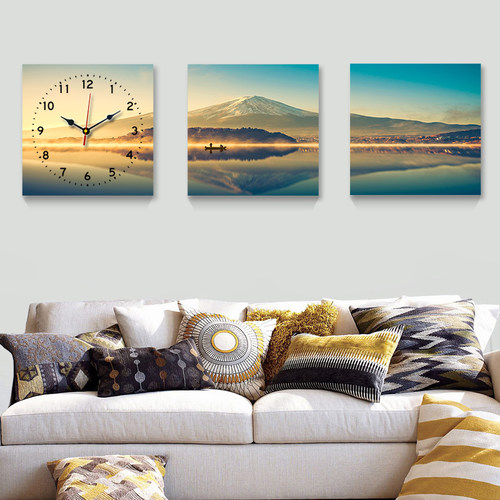 简约客厅山水风景无框画挂钟