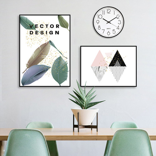 简约客厅装饰画组合套挂钟