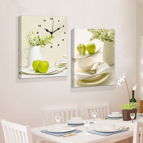 简约餐厅两联装饰画带钟表