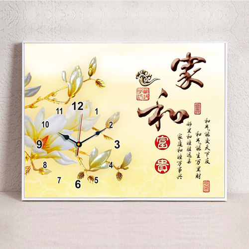 新中式客厅餐厅装饰画墙画带钟表