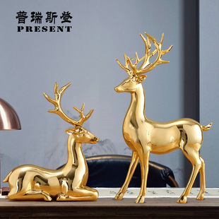 创意家居现代轻奢北欧电镀金色鹿摆件麋鹿摆件客厅桌面简约工艺品