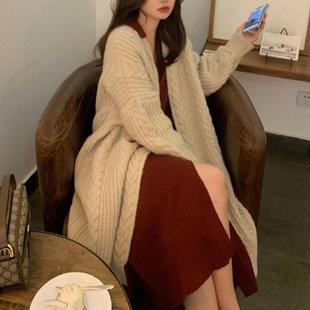 女 大码 慵懒风毛衣外套秋冬季 新款 胖妹妹复古菱形格纹V领针织开衫