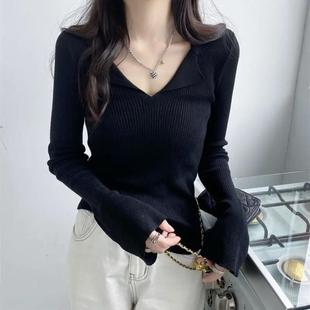 胖MM显瘦polo领软糯遮肉显瘦针织衫 大码 新款 女装 上衣 2024年秋冬季