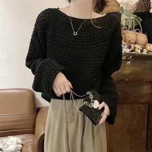 韩系复古粗针毛衣女秋冬季 大码 胖妹妹慵懒高级感软糯温柔套头上衣