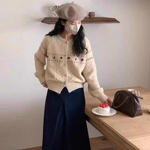 上衣外套 大码 复古刺绣新年毛衣开衫 女秋冬季 胖妹妹内搭软糯针织衫