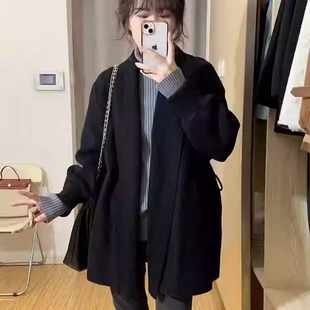 胖妹妹高级感宽松中长款 大码 秋冬季 复古法式 针织上衣 毛衣外套开衫