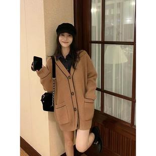 胖妹妹高级感宽松中长款 大码 新款 慵懒风针织开衫 毛衣 外套女秋冬季